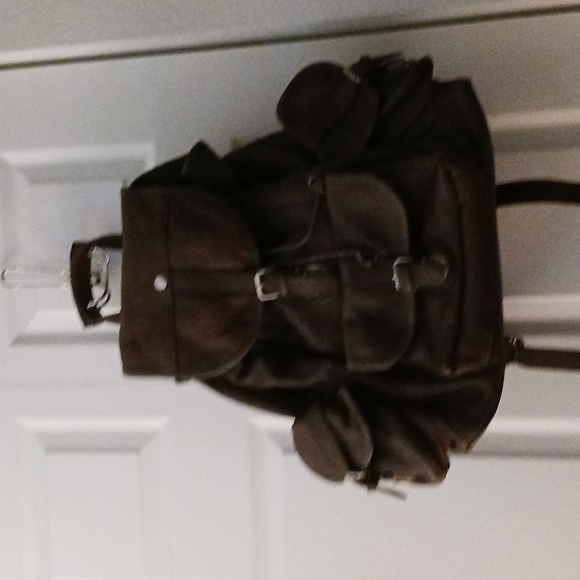 Unisex Brown leather Backpack lined - Picture 12 of 12